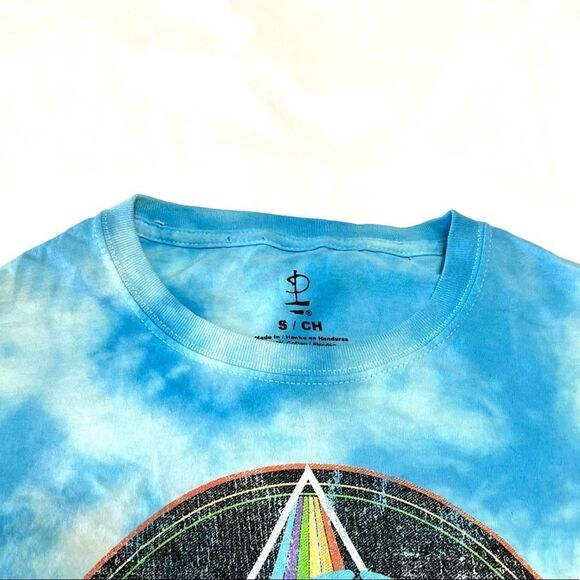 Pink Floyd Band Tee Blue Tie Dye Cropped Raw Hem Crew Neck Cotton Size Small - Picture 2 of 10